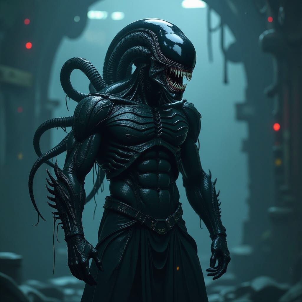 Xenomorph Wearing Venom Symbiote in Dark Art Style
