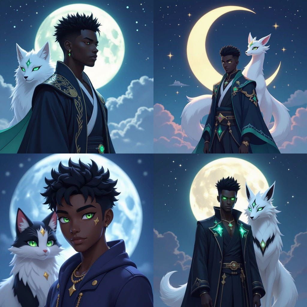 Man with Ninetales Under Moon: Anime 3D Art