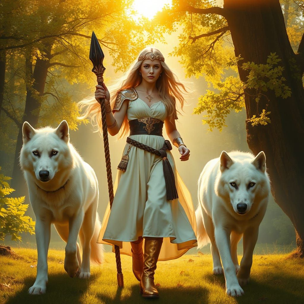 Golden-Haired Warrior in Sun-Drenched Forest: Impressionist ...
