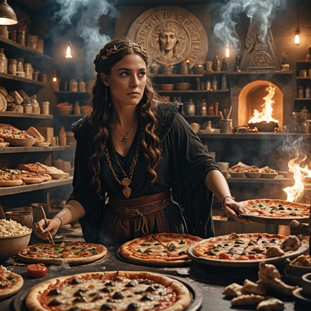 Hekate: Goddess of Pizza in Cinematic Style
