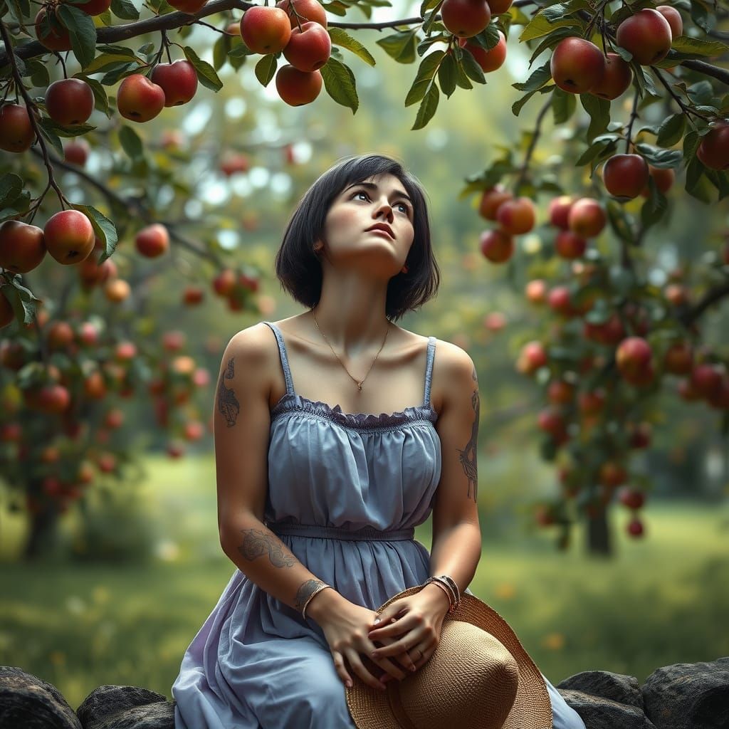 Surreal Renaissance Beauty Contemplates Fruitful Abundance