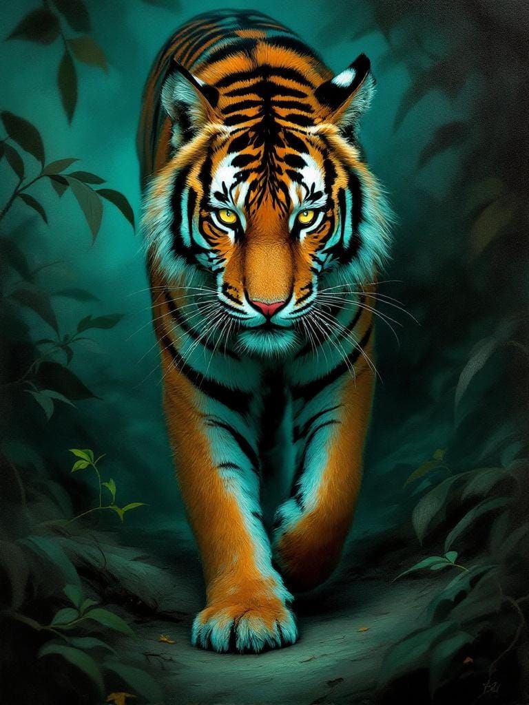 Tiger in Jungle, Painterly Impressionist Style