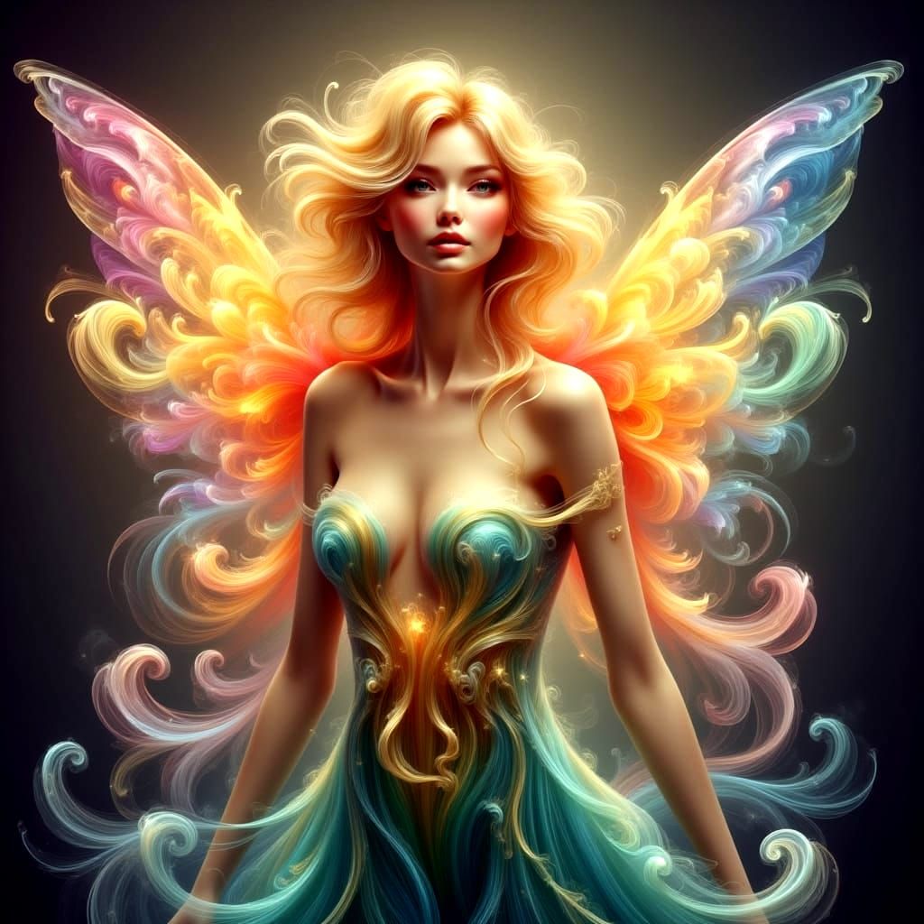 Radiant Fairy with Golden Hair and Blue Eyes