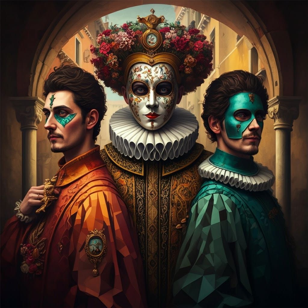 Fantastical Venice Carnival Scene in Hyper-Realistic Digital...