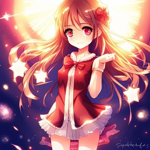 Anime Girl Surrounded by Stars and Sparkles