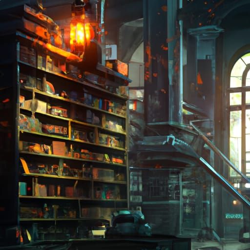 Midnight Library Concept Art in Art Nouveau Style