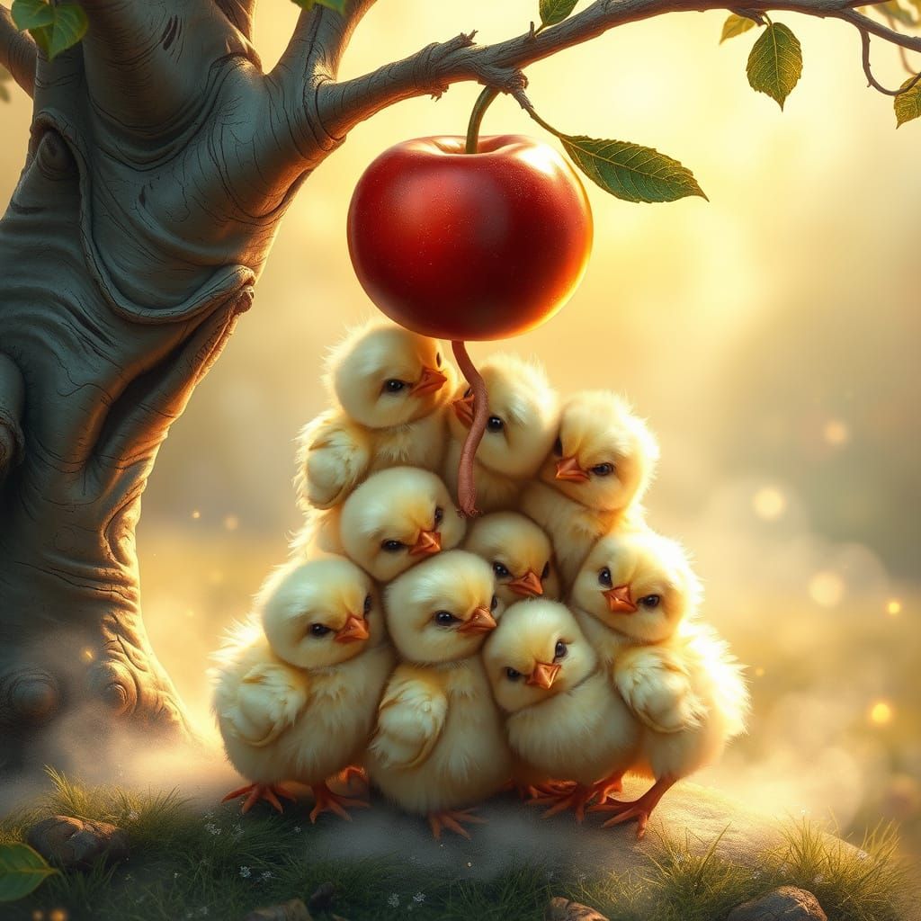 Whimsical Chicks Strain for Tantalizing Worm in Serene Farmy...