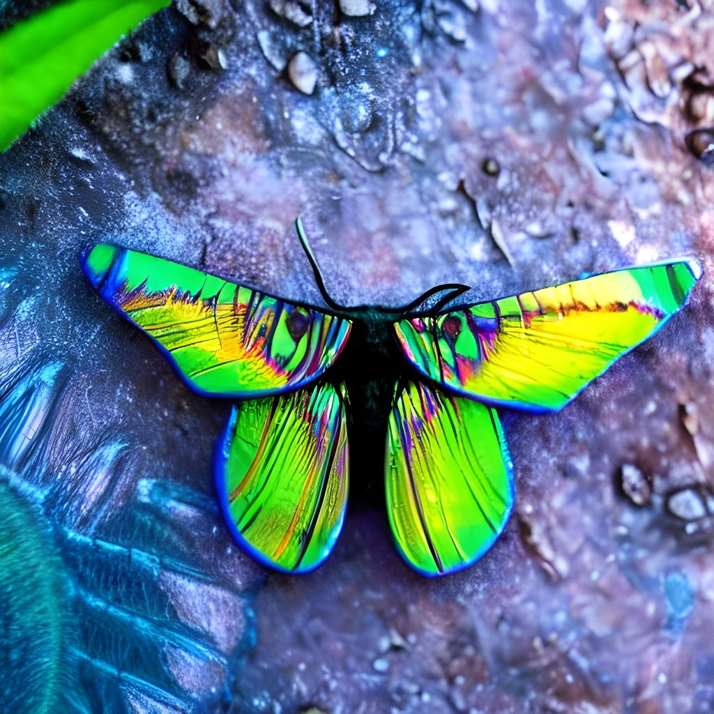 Alien Moth Drying Wings: Iridescent Macro Photograph