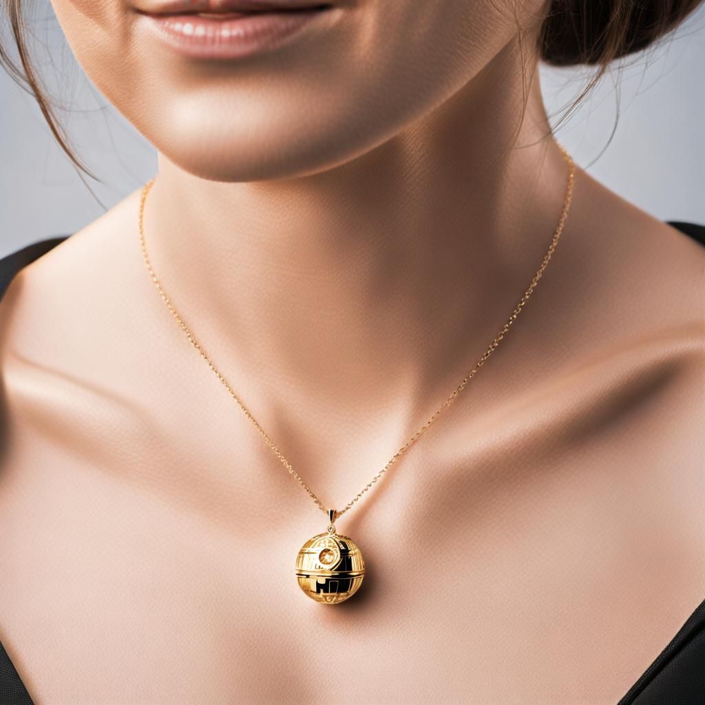 Gold Star Wars Death Star Pendant on Necklace