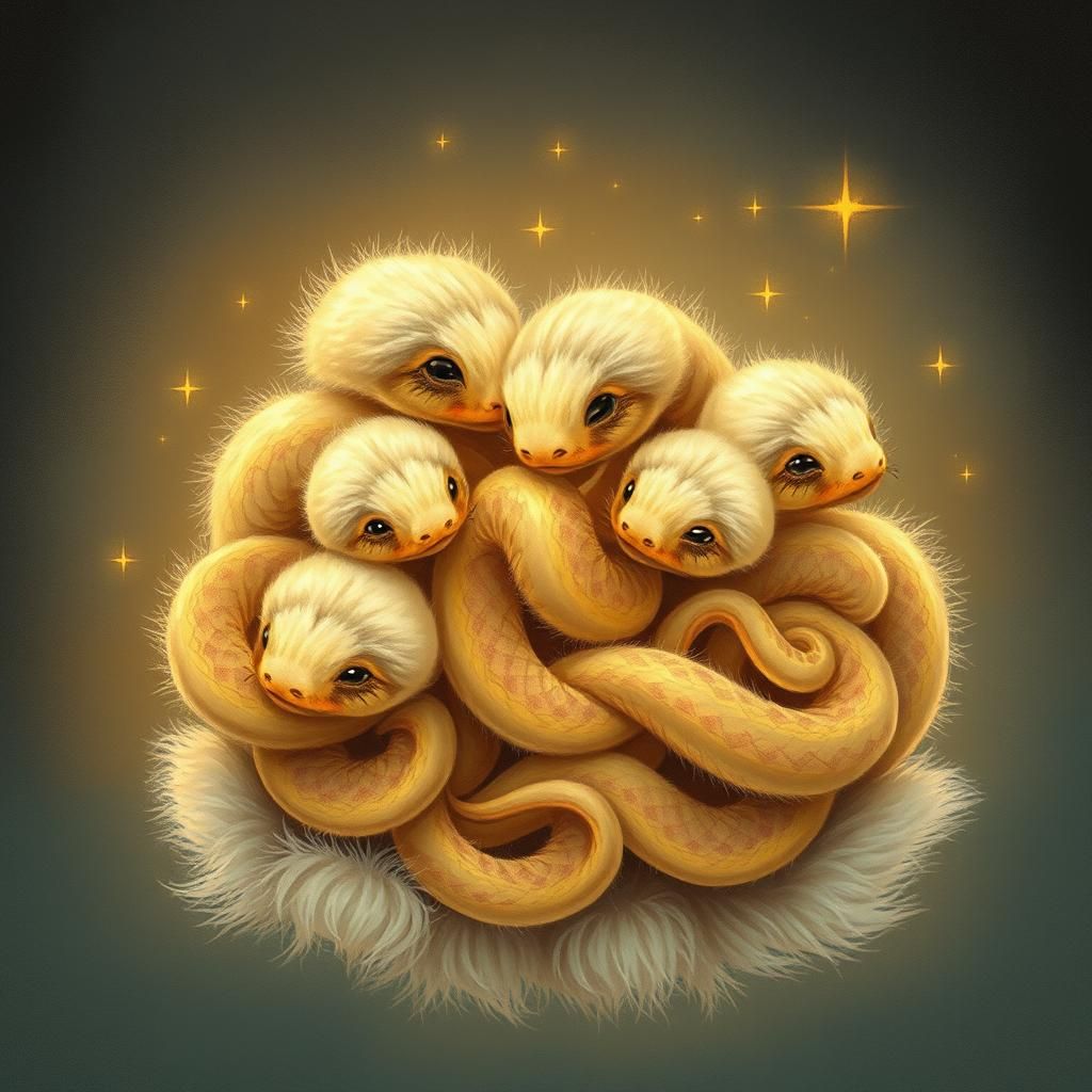 Adorable Baby Snakes with Fur in Whimsical Style
