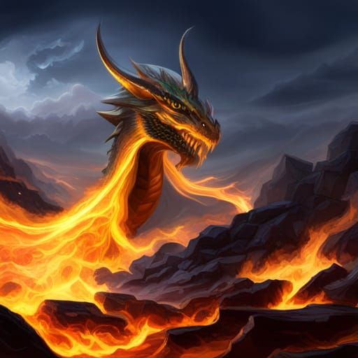 Dragon Breathing Fire in Dark Fantasy Style