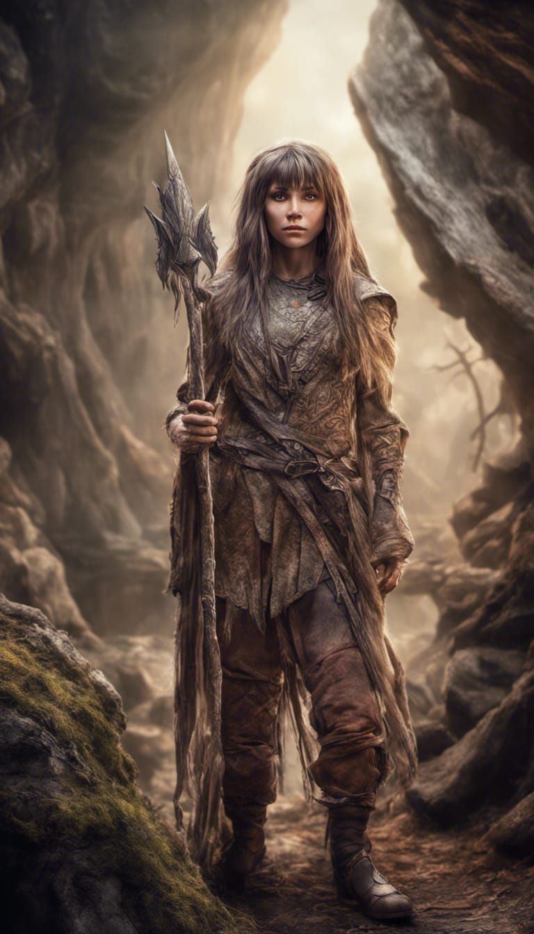 Hyperrealistic Jen from Dark Crystal with Spear