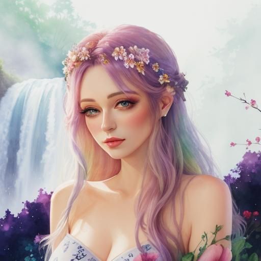 Unicorn Girl in Watercolor Illustration Art