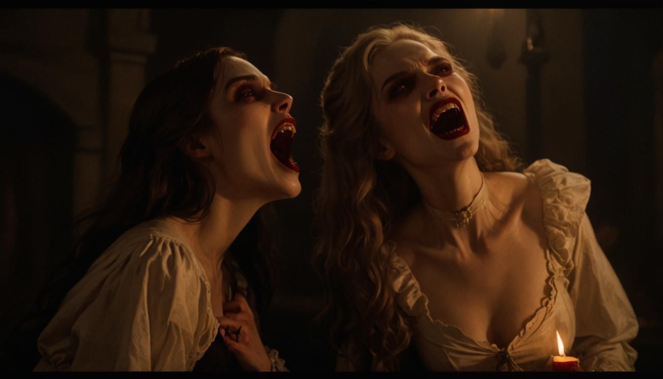 Gothic Russian Vampire Women Hissing in Candlelight
