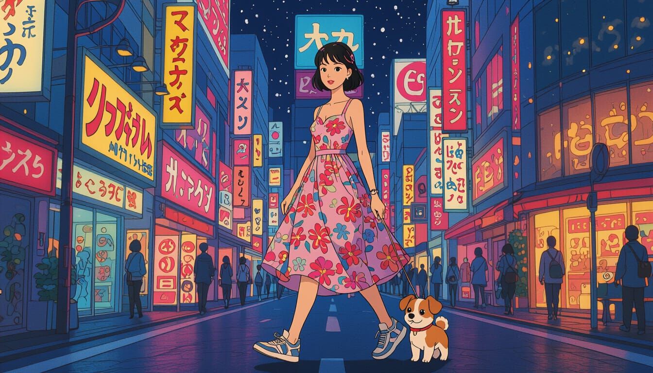 Tokyo Street Scene in Playful Pop Art Style