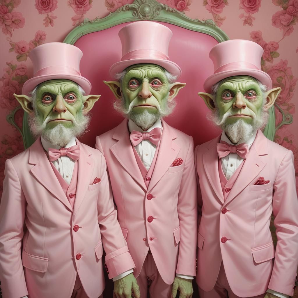 Surreal Lowbrow Pop Art Portrait of Twisted Troll Triplets