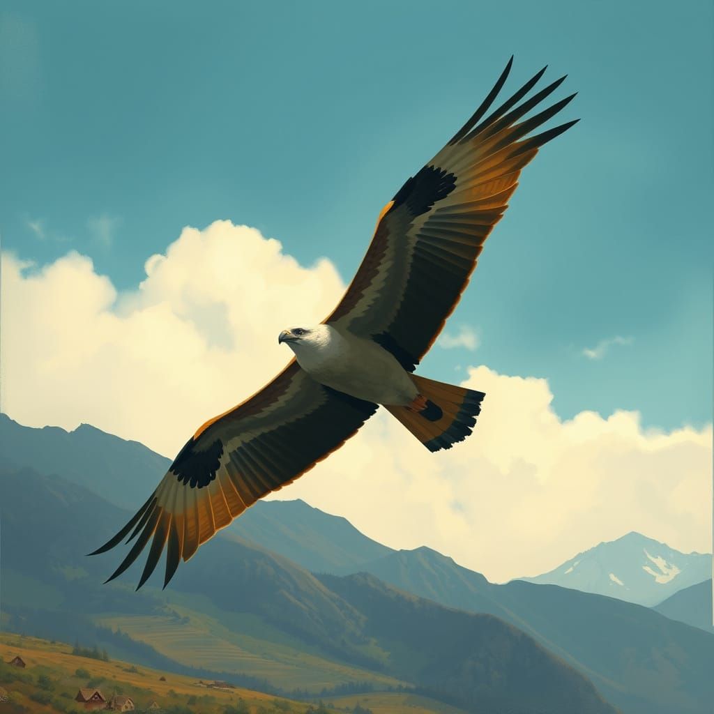 Condor Soaring in Majestic Geometric Landscape