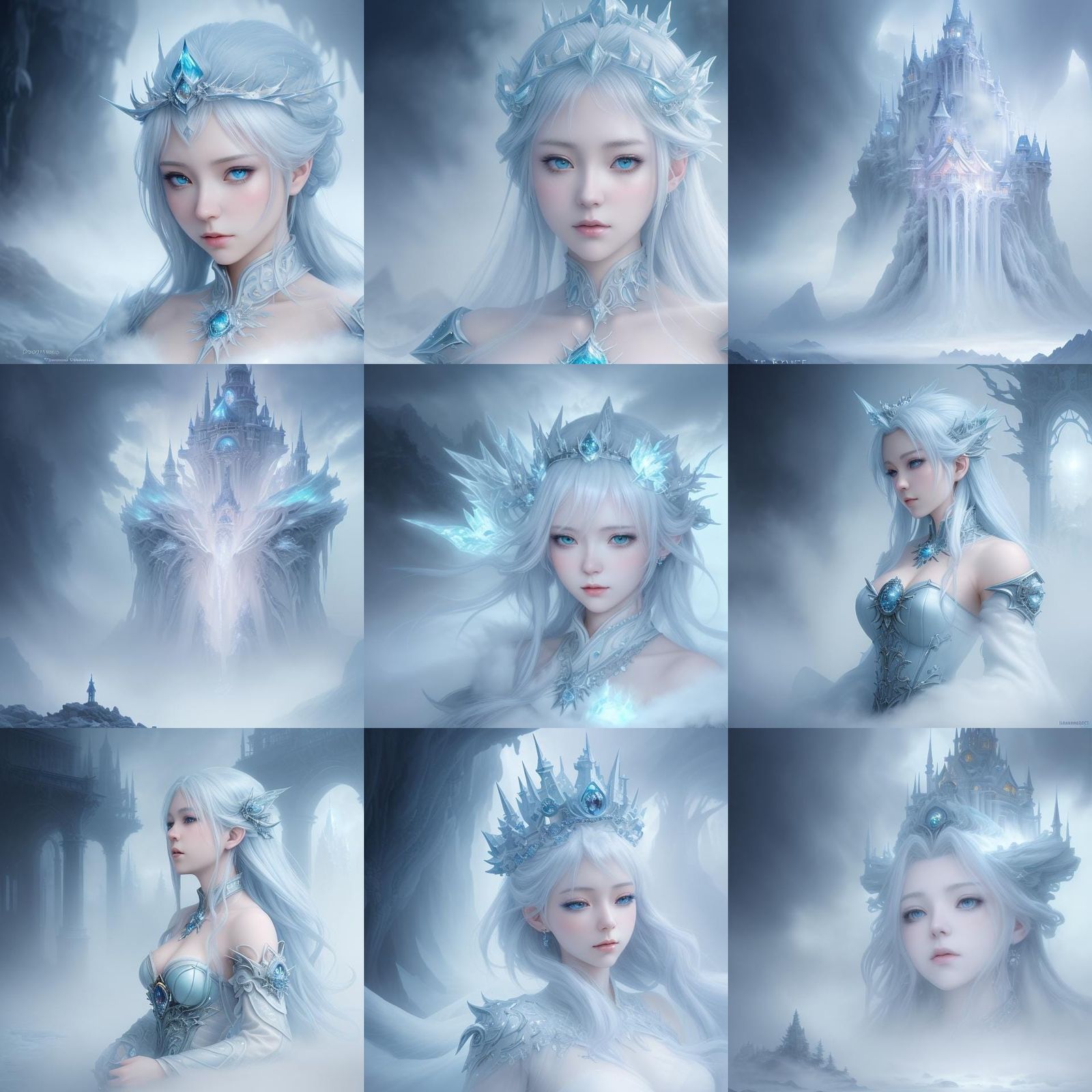 Ethereal Manga Ice Queen in Digital Matte Painting