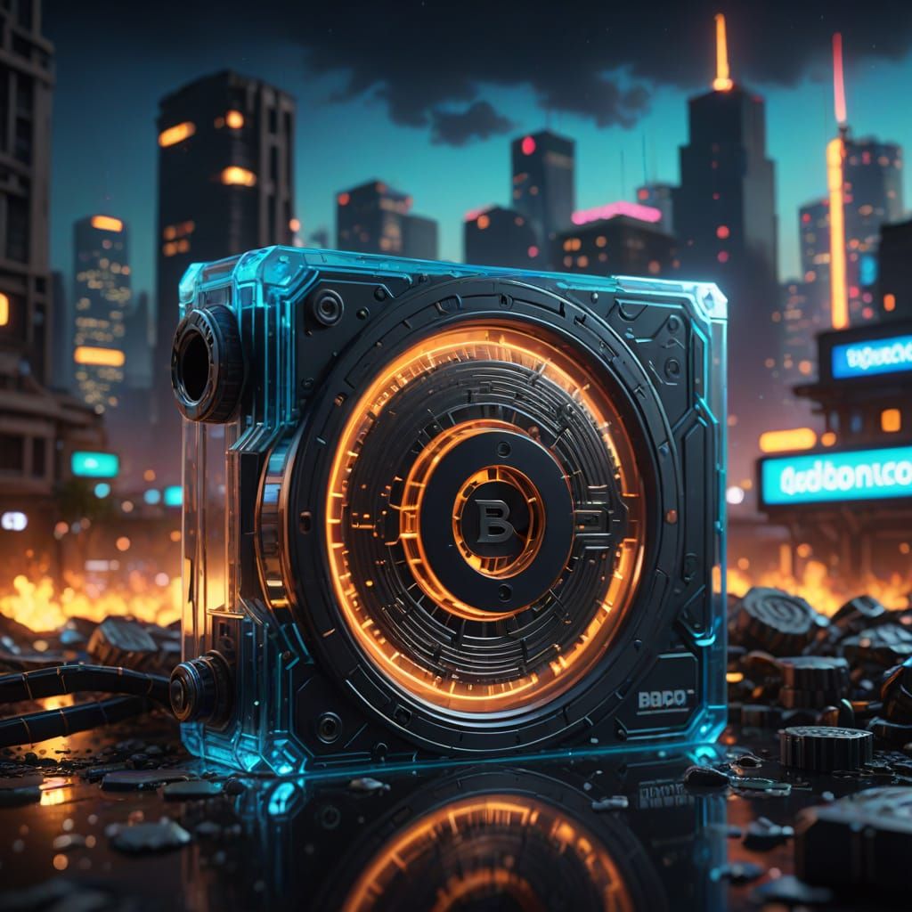 Cyberpunk Bitcoin Mine in Neon-Lit Los Santos Cityscape