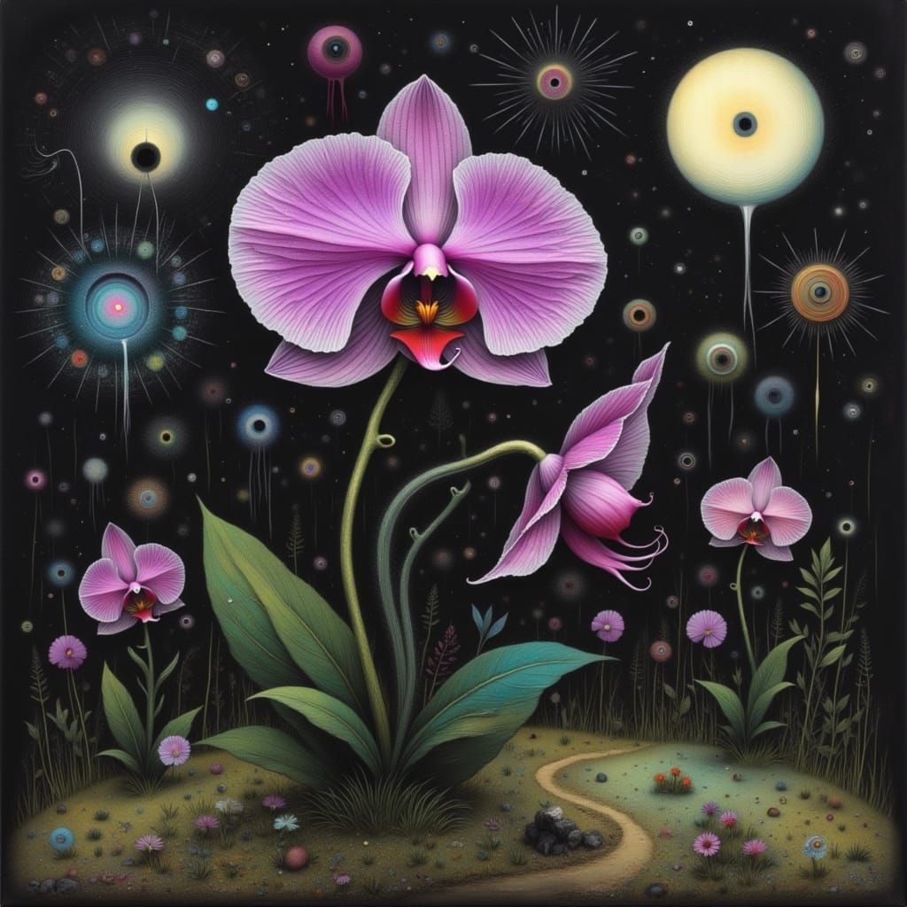 Dark Orchid Flower in Metaphysical Art Style