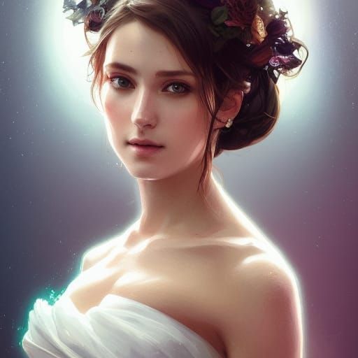 Detailed Portrait of a Bride in Art Nouveau Style