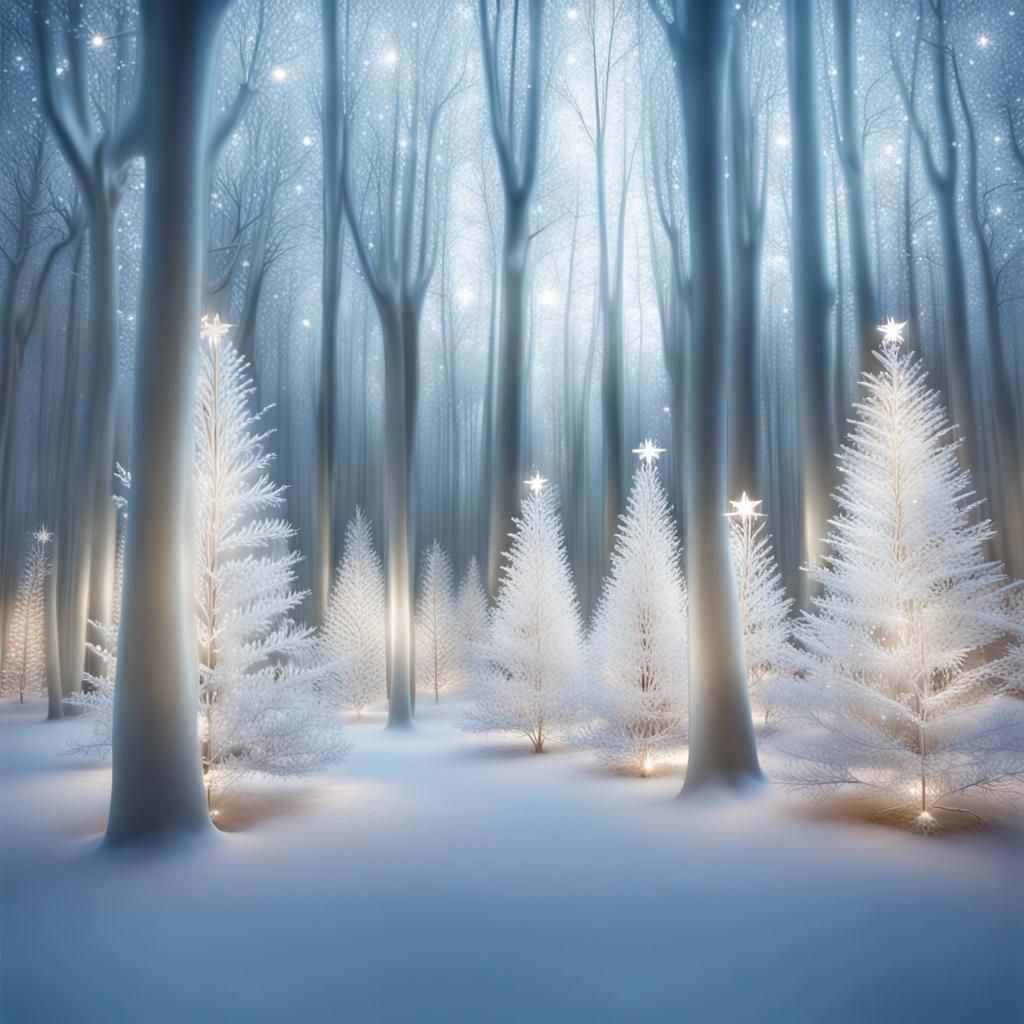 Glass Christmas Tree Forest with Snowflakes