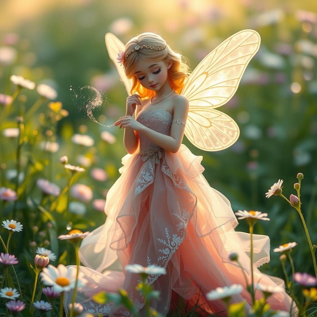 Ethereal Fairy Nurturing Flowers with Magic Wand