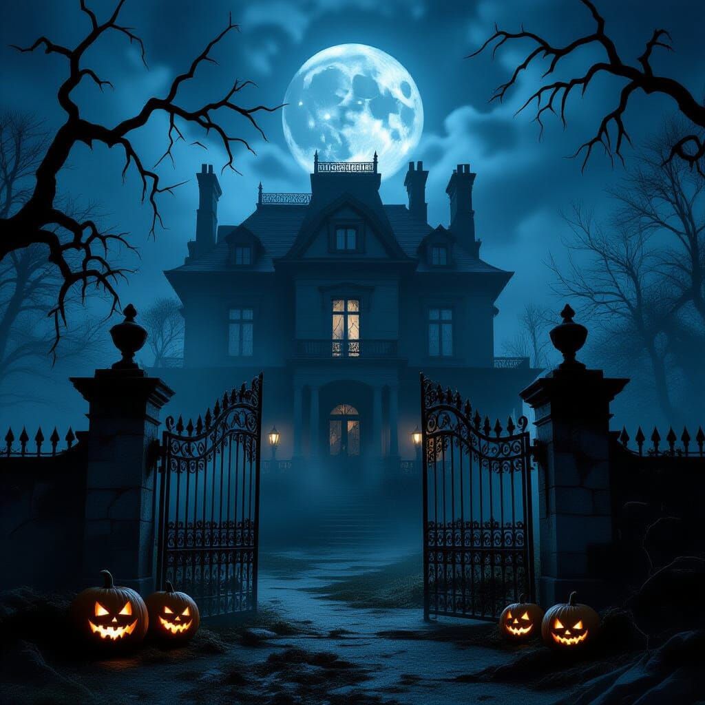 Haunted Victorian Mansion Under Full Moon