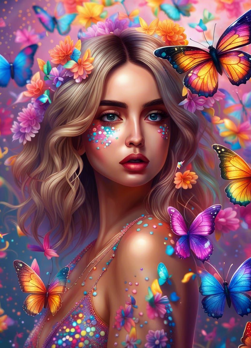 Ana de Armas Portrait with Glitter and Butterflies