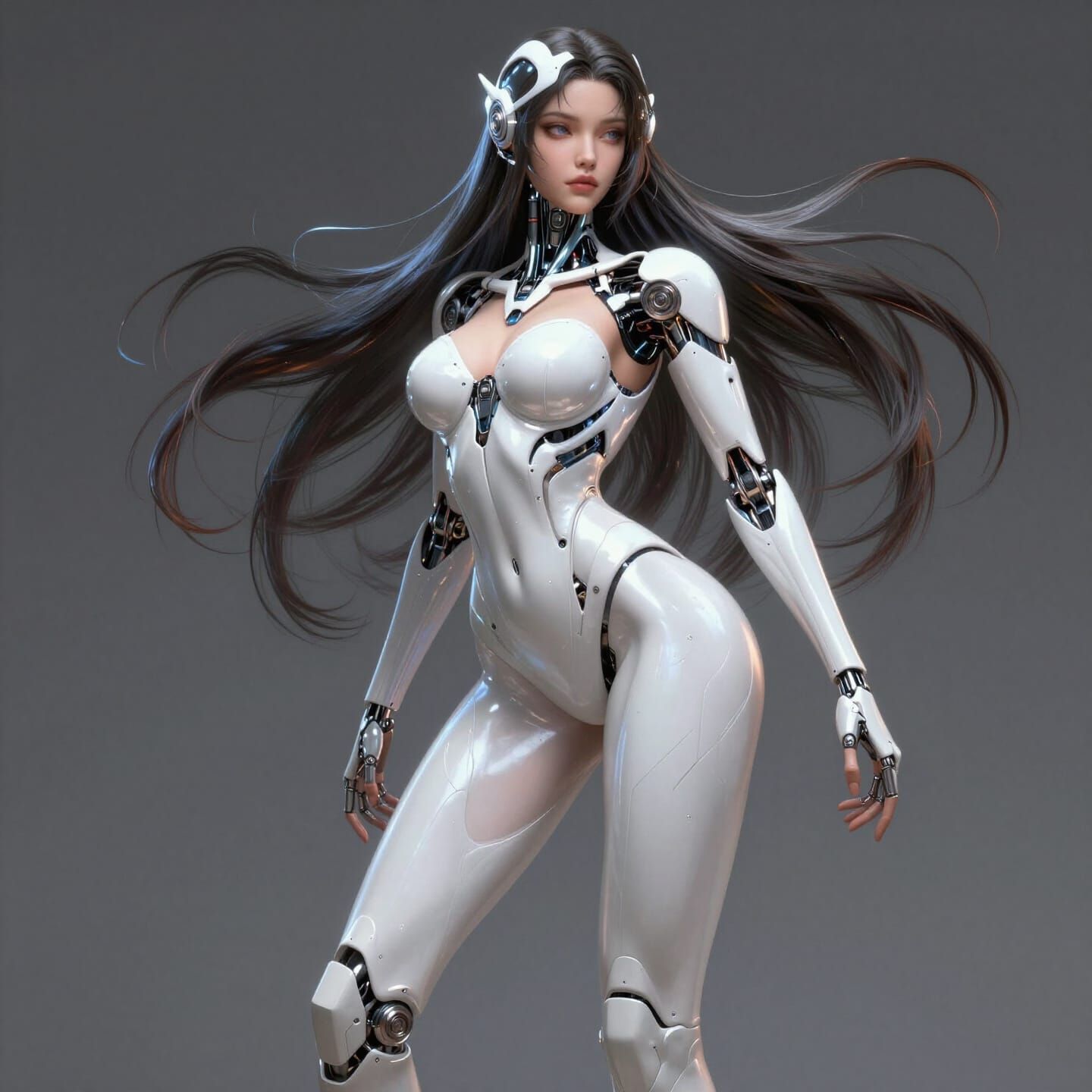 Curvy Cyborg Woman in Sci-Fi Concept Art Style
