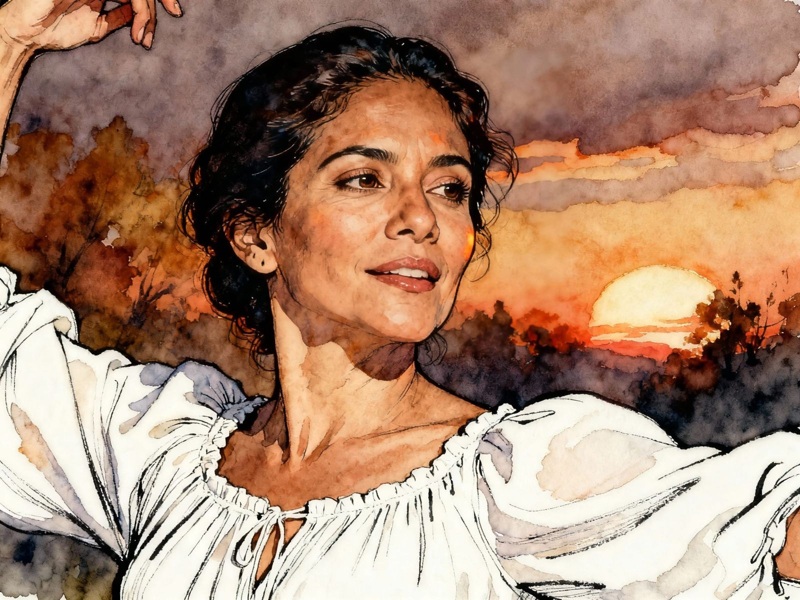 Autumn Sunset Portrait of a Dancing Woman