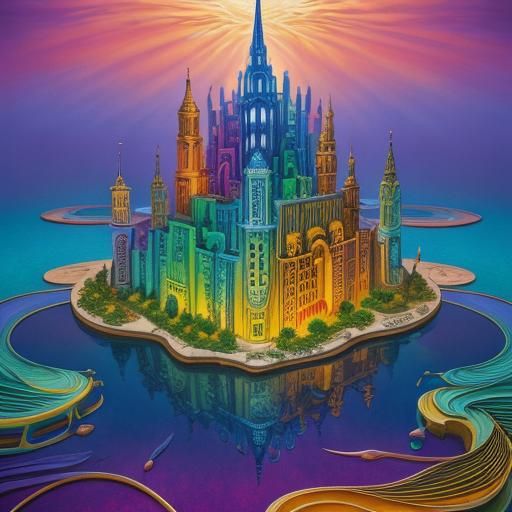 Surreal Melting Cityscape in Mixed Media Style