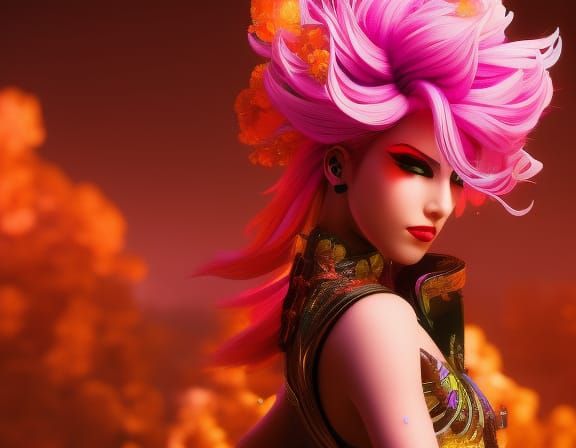 Neon Ink Punk Goddess Portrait in Anime Style