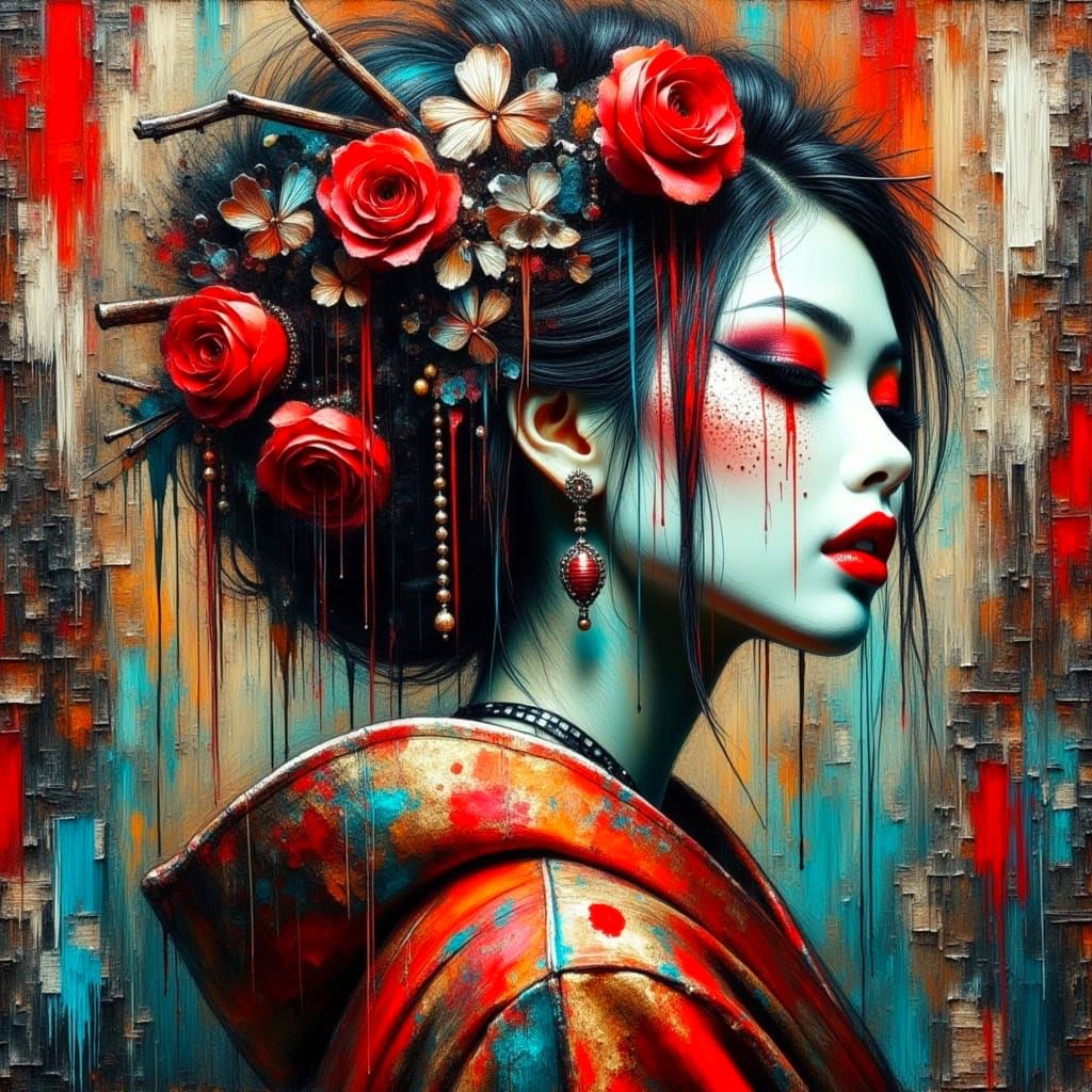 Elegant Geisha in Intense Impasto Style