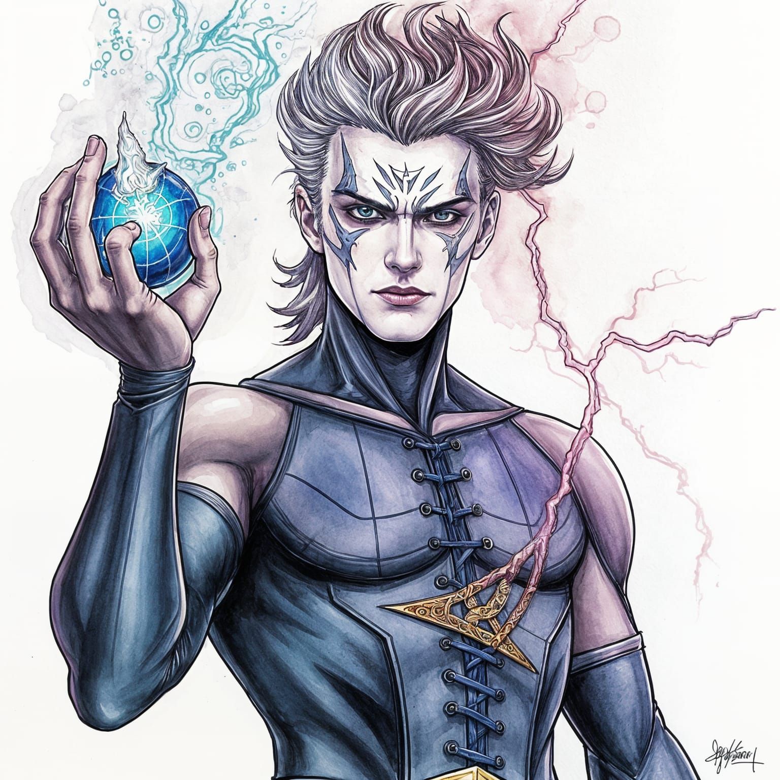 Comic Book Realism Storm Deity Portrait in Aztec Celtic Japa...