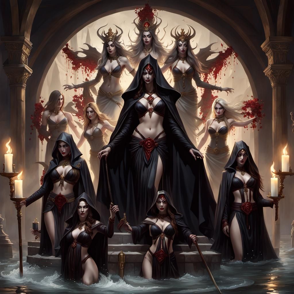 Medieval Coven Initiates Priestess: Dark Fantasy Concept Art