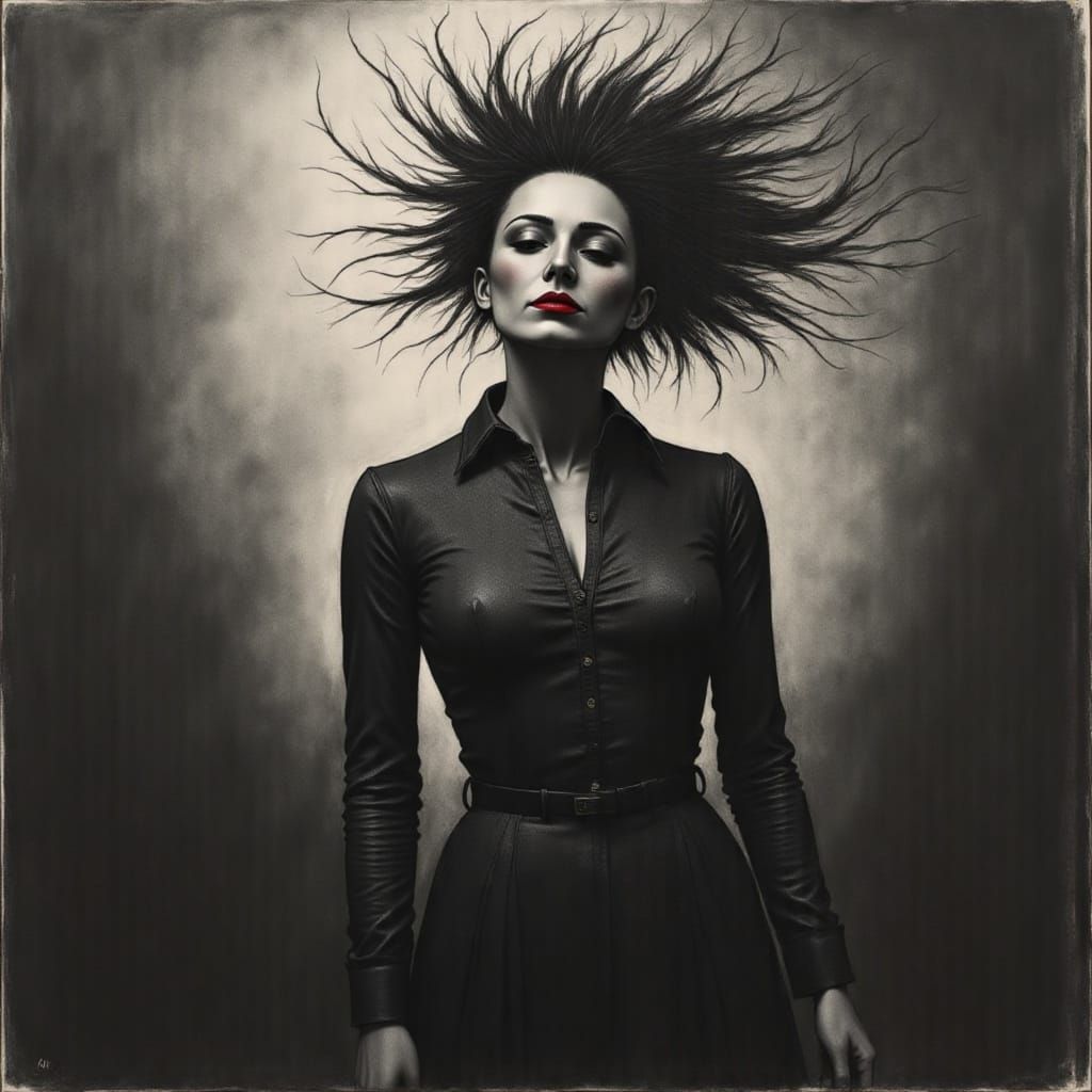 Ethereal Surrealist Portrait in Distressed 60s Retro Style