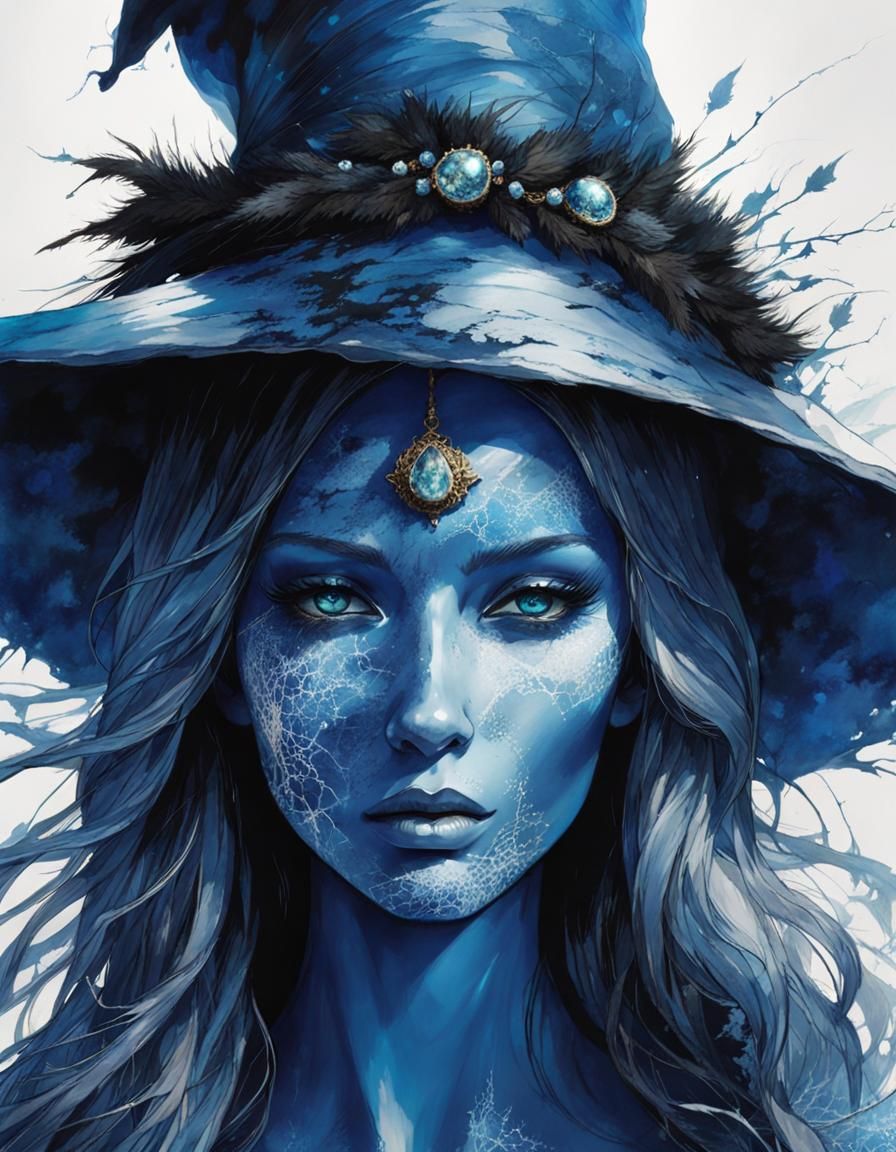 Blue Porcelain Witch with Bioluminescent Glow