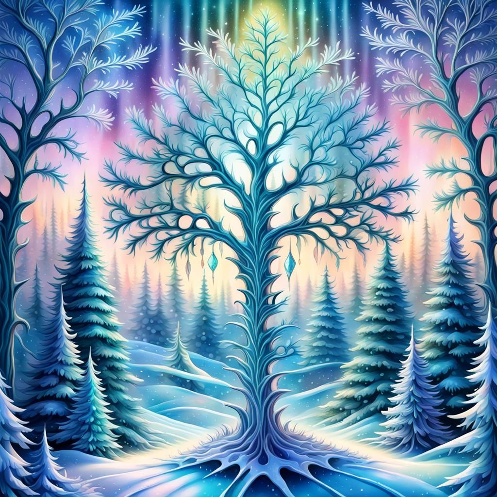 Surreal Ice Tree with Glittery Lights