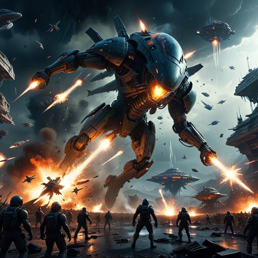 Giant Spaceship Descends Upon Bustling Spaceport in Epic Cin...