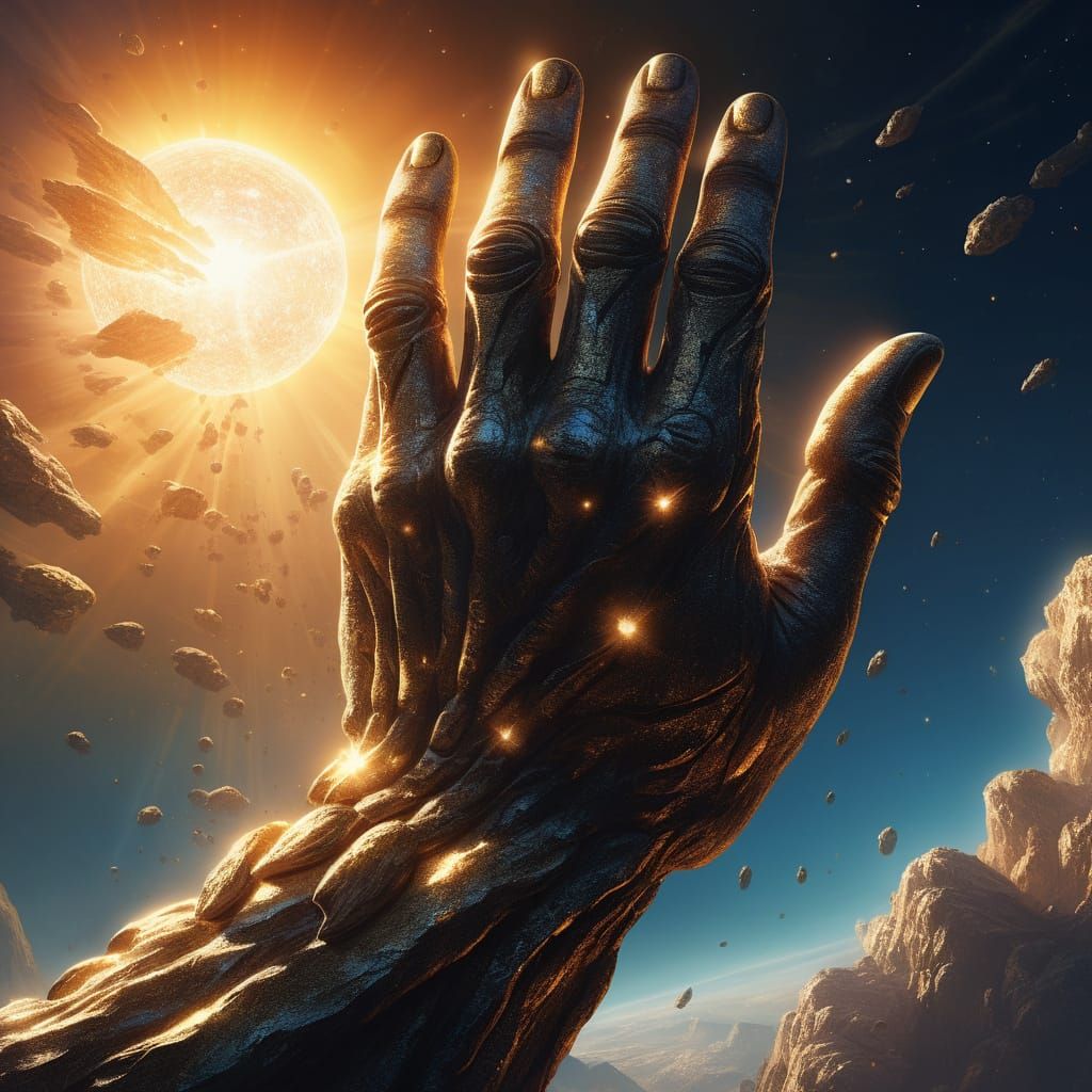 Giant Hand Descends from Sky in Epic Fantasy Art