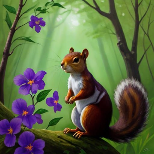 Squirrel in Forest: Melancholic Poetry Painting