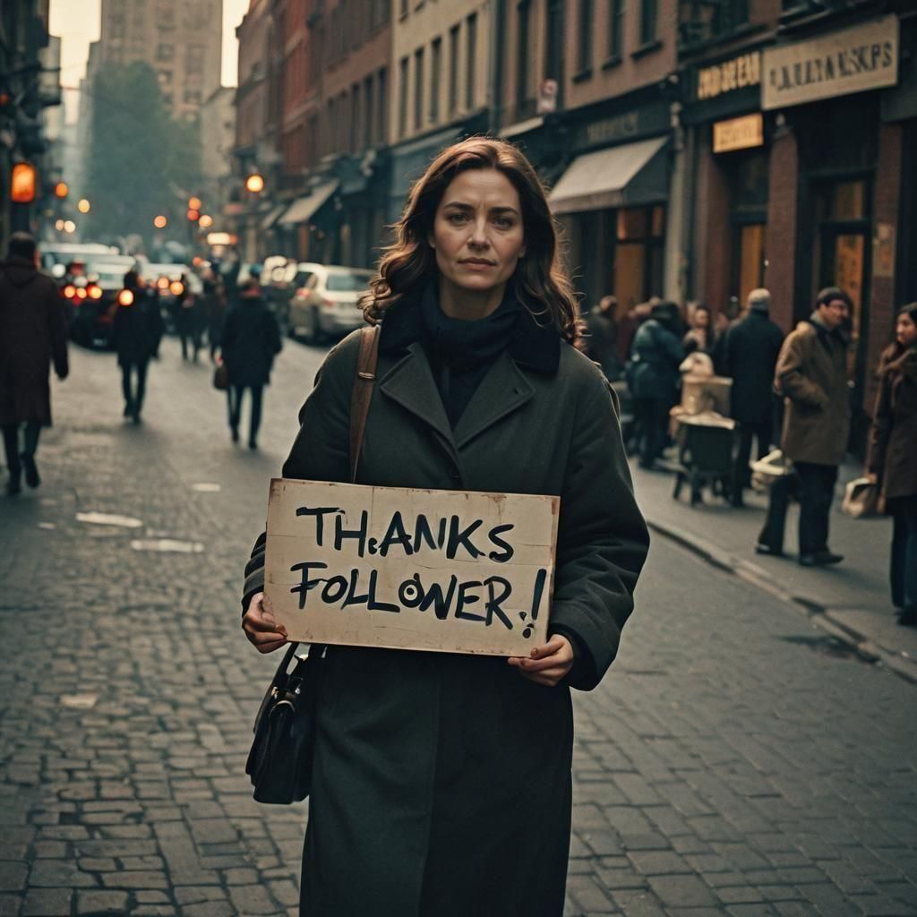 Elegant Woman Holding a Gratitude Sign in Moody Cinematic Li...