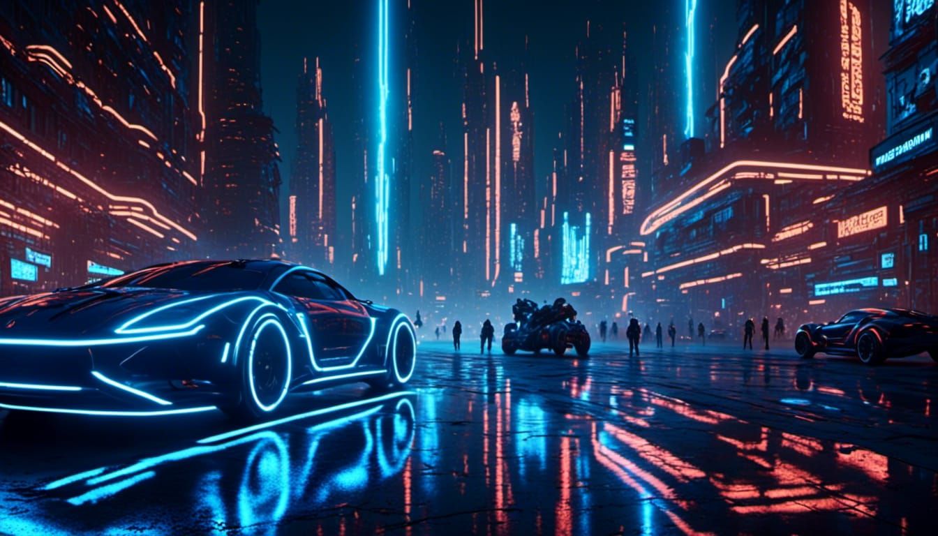 Electric Blue Cyberpunk Cityscape at Midnight