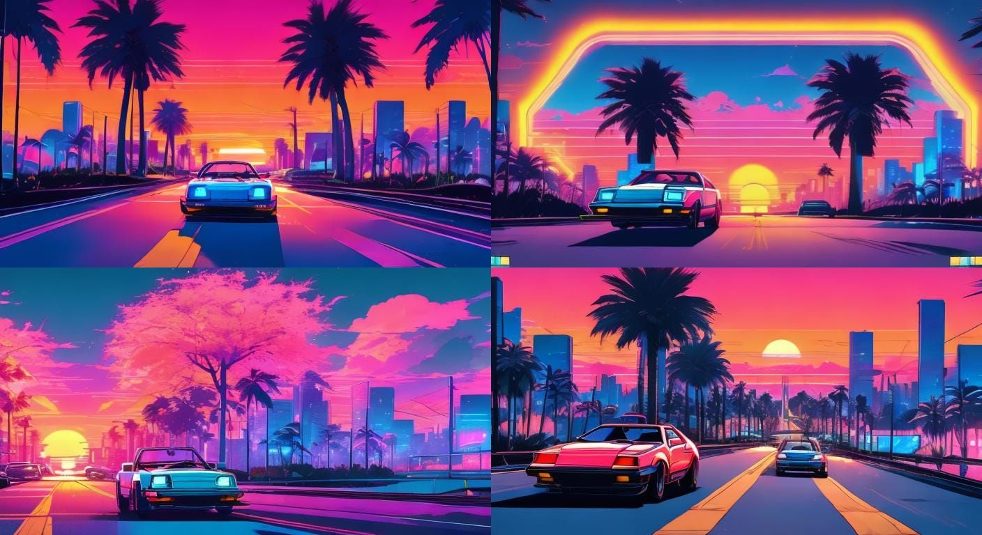 Synthwave Sunset: Futuristic Cityscape with Sports Car