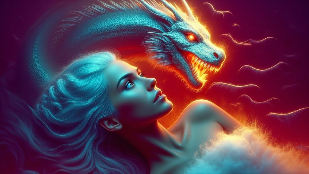 Dragon Awakens: Woman in Armor, Ethereal Cavern