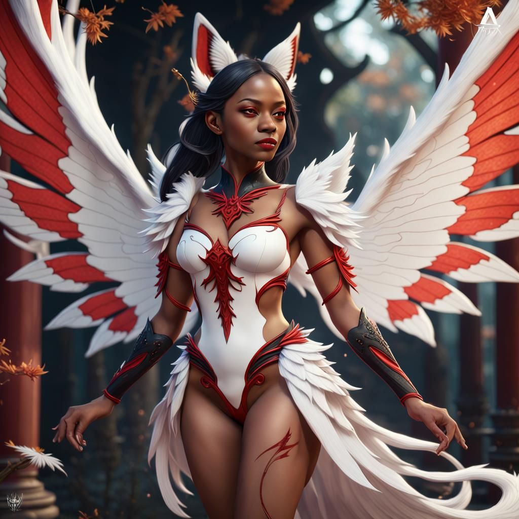 Black Female Kitsune with Fairy Wings