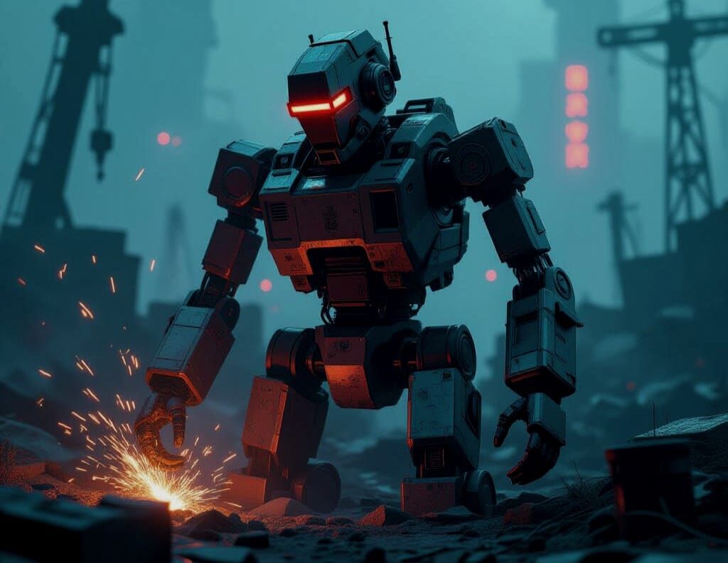 Robot Reawakens in Cyberpunk Graveyard