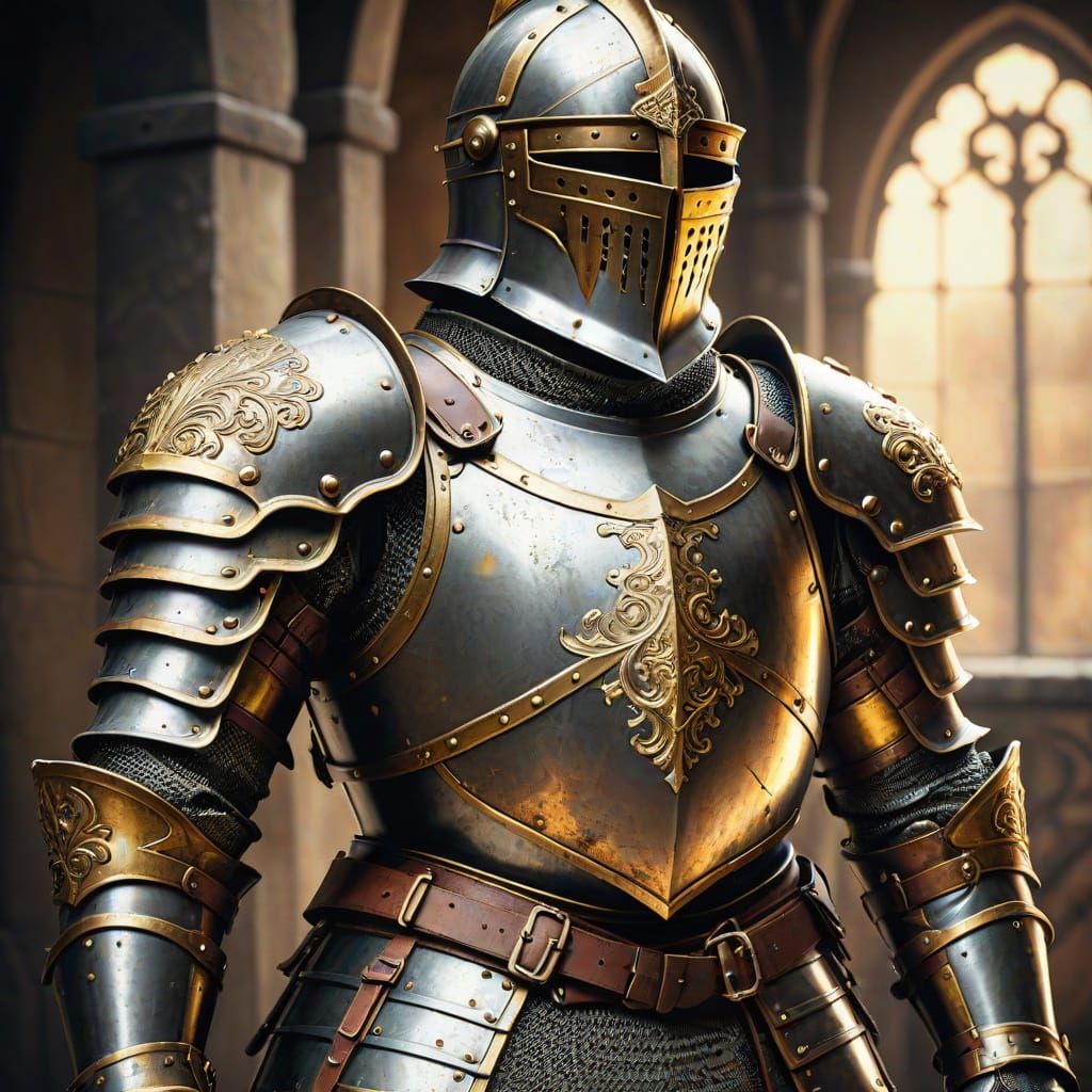 Detailed Medieval Knight Armor in Hyper-Realistic Digital Ar...