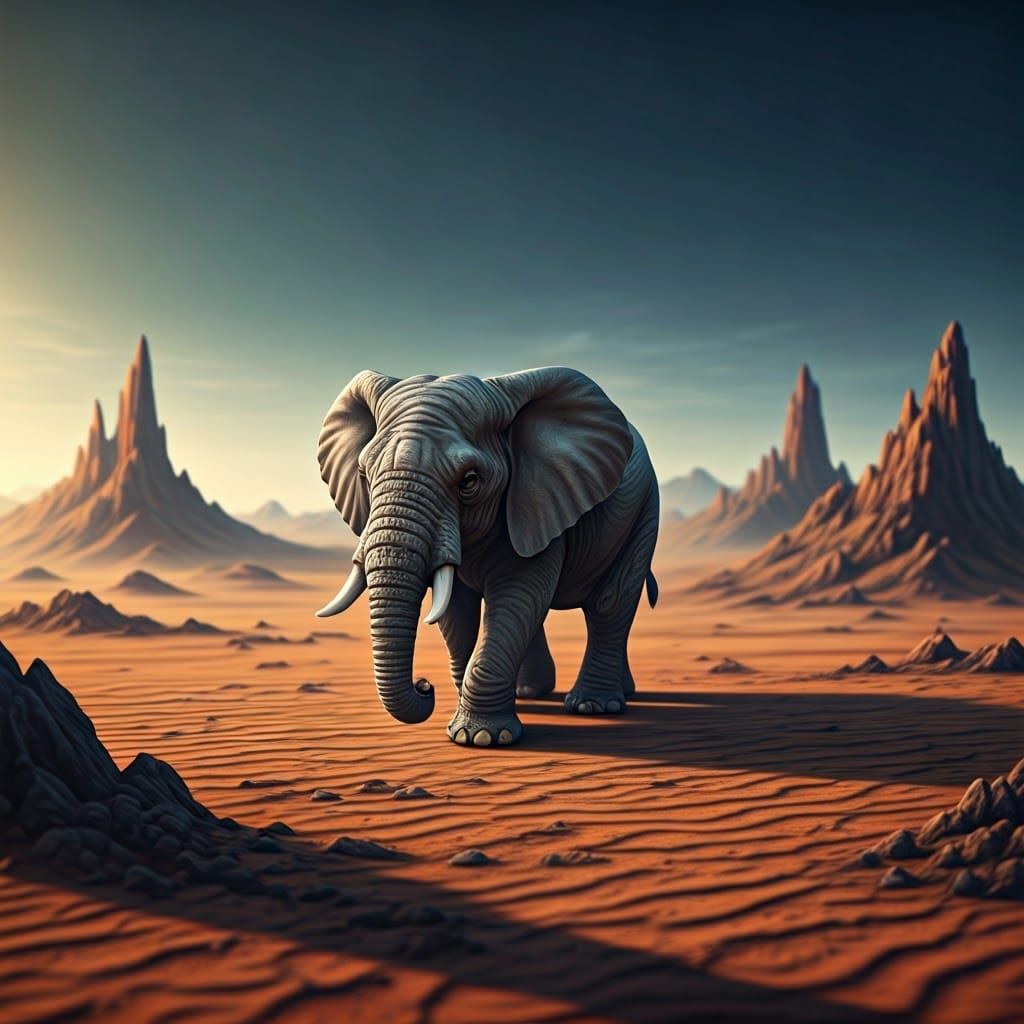 Miniature Elephant on Alien Desert Planet